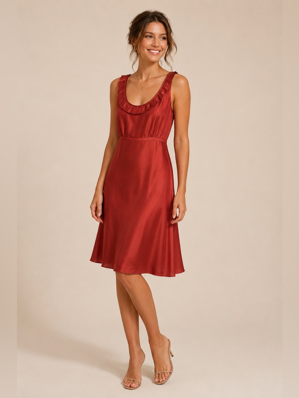 ANTHRPOLOGIE MOULINETTE SOEURS SILK GARNET RED SHEATH DRESS SZ 0 Y2K Babydoll - Picture 1 of 11